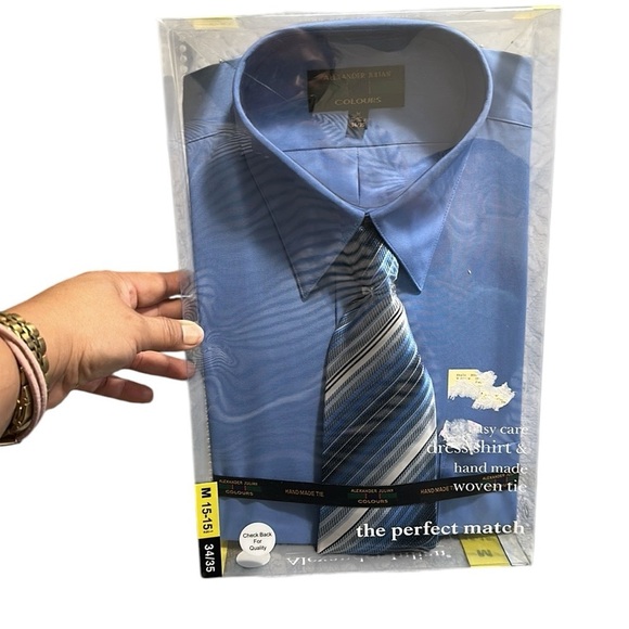 Alexander Julian NWT Men's Blue Dress Shirt and Tie Set Size M 15-15 1/2 34/35 - Picture 5 of 5